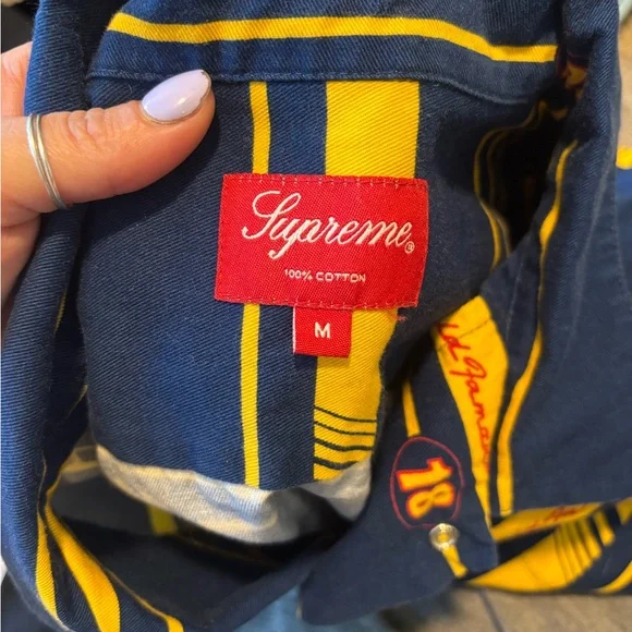 Supreme Navy and Yellow Striped Shirt racing work shirt